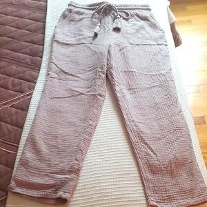 Casual Linen Textured Pants in Mauve
